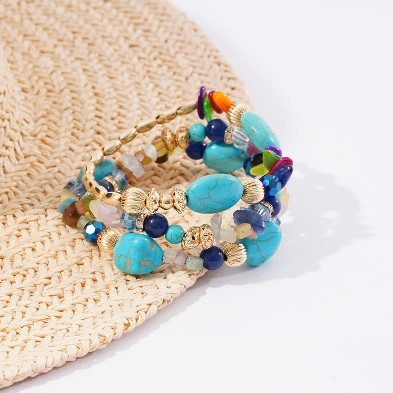 Aigrnc Boho Beaded Stretch Bracelets For Women Stackable Crystal Gold Plated Beaded Bracelets Set Trendy Handmade Friendship Braeclet Jewelry Gifts - Image 3